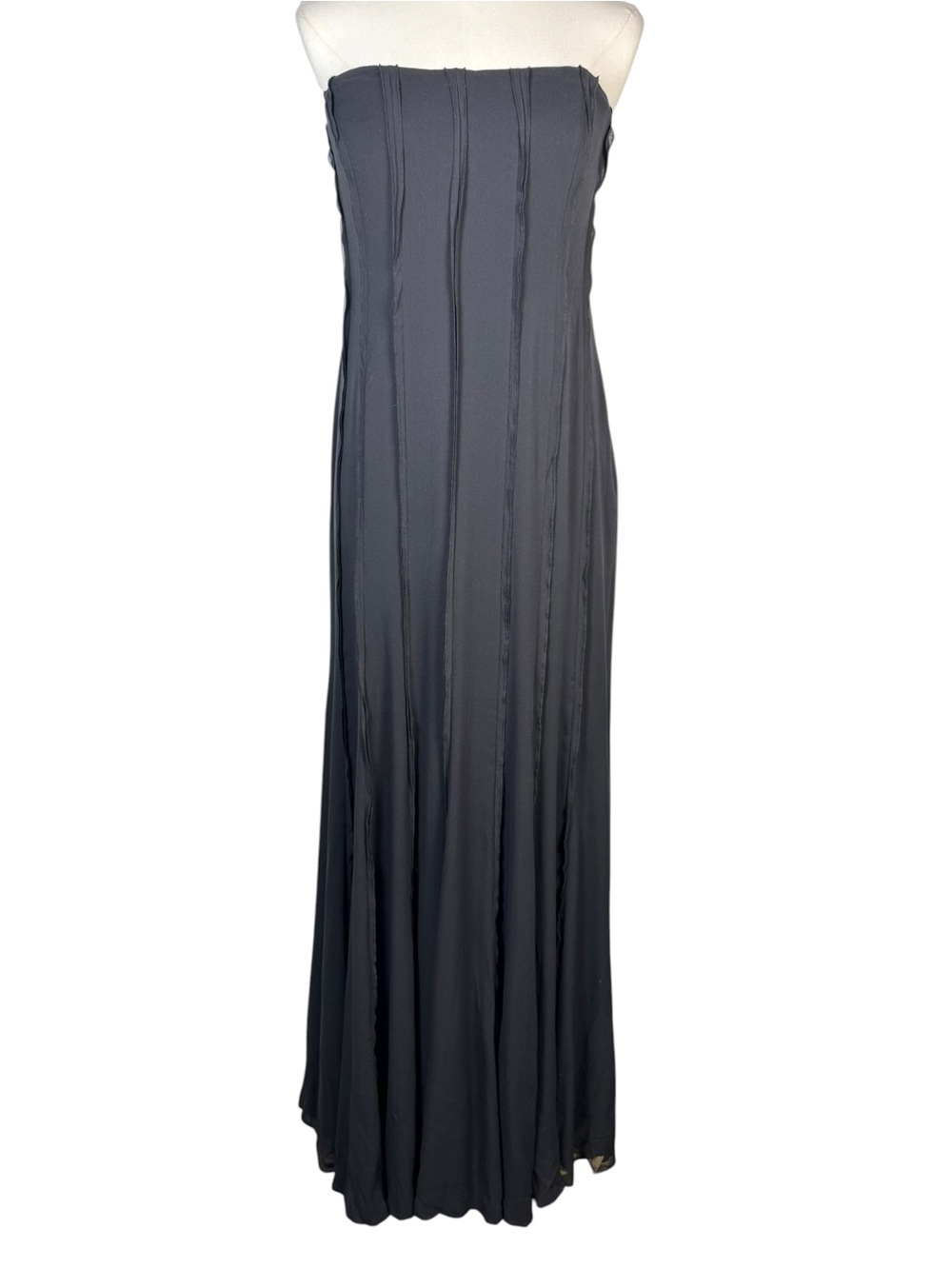 Ann Taylor Black Silk Strapless Evening Gown Maxi Dress A-Line Built-In Bra Sz 8 - Picture 2 of 10